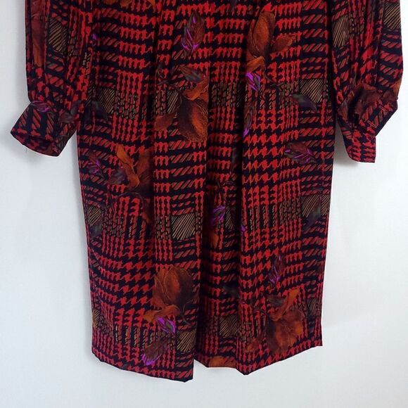 Vintage 100% Silk Anne Crimmins for Umi Collections Houndstooth + Florals Dress - Picture 7 of 16